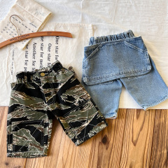 【】日系童裝中古小眾潮牌兒童夏季迷彩牛仔屁兜中褲短褲