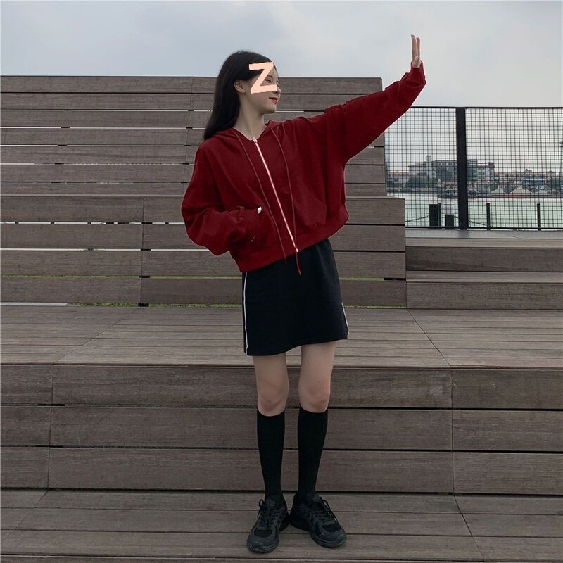 2025秋季新款宽松韩版薄款长袖连帽卫衣开衫外套女潮ins短款上衣|undefined