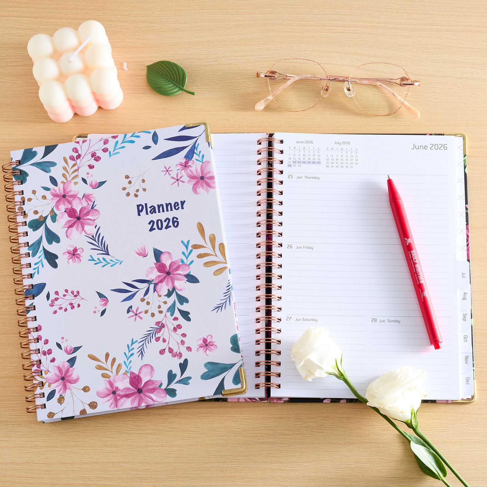 Agenda 2026 de Amazon para Comercio Transfronterizo, Formato A5, Índice de Páginas con Giro Lateral, Calendario Semanal en Inglés, Cuaderno Espiral