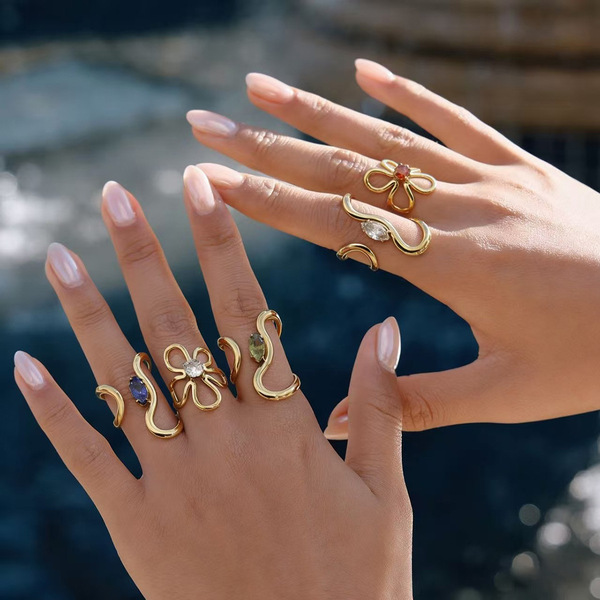 brand universal design ring with stone stainless steel with zircon
