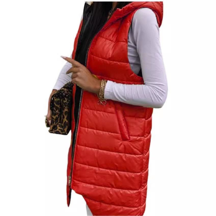 2021 deseo europeo y americano color sólido elegante Chaqueta de punto con capucha Chaleco de un solo pecho bolsillo sin mangas abrigo de longitud media
