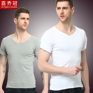 2025 Summer New V-Neck Short-Sleeved T-Shirt Men's Thin Casual Pure Color Short-Sleeved T-Shirt 200g Men's Tops Wholesale