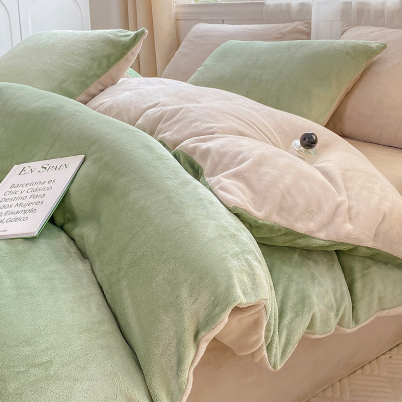 Otoño e invierno engrosado leche cama de cuatro piezas conjunto de coral cubierta de edredón de flanel doble sábanas de tres piezas conjunto