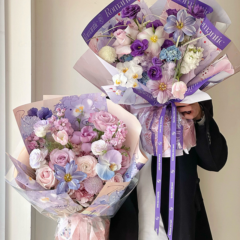 Huaxi estilo faunista película red impermeable película perlada floral atmósfera de papel flor flor florista ramo de papel de embalaje