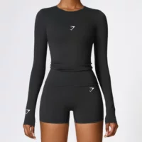 Gymshark Shark Slim формирующая длинная рукава телесного цвета с начесом для йоги модная внутренняя и верхняя одежда женская модная одежда для йоги