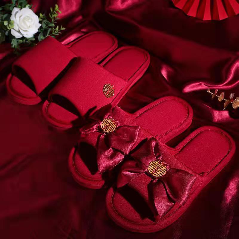 Wedding Slippers Festive Household Indoor Red Pair of Newly Married Men and Women Couple Four Seasons Non-Slip Wedding Opening Slippers