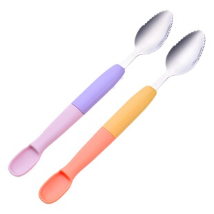 Factory direct children's fruit scraping spoon double stainless steel scraping spoon supplementary food baby fruit scraping spoon