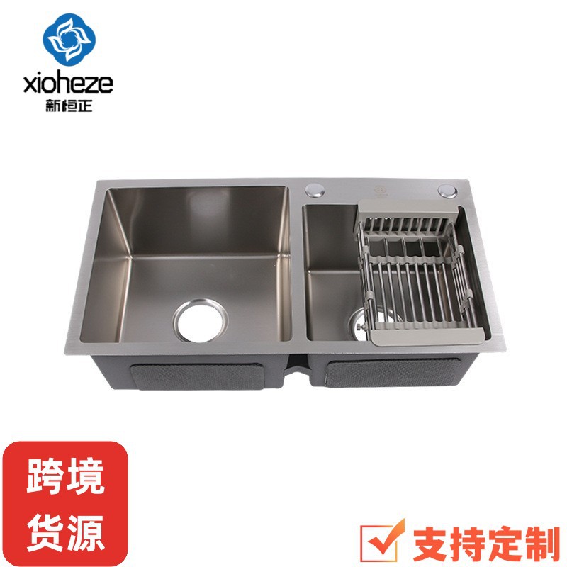 Fregadero de cocina de acero inoxidable 3.0mm doble cubeta soldado negro engrosado