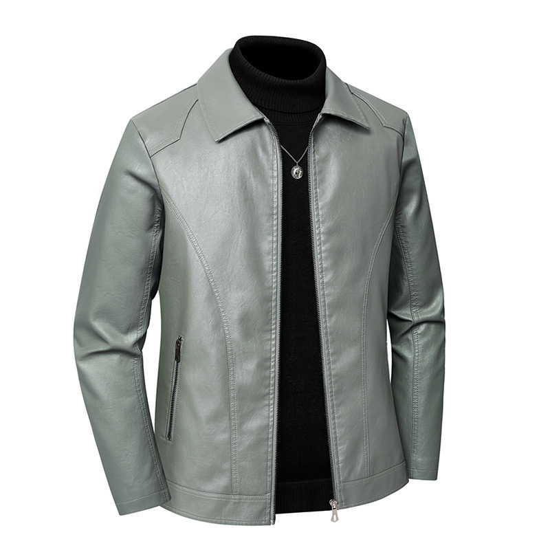 Factory Direct Sale 2025 Large Size Autumn New Men's Leather Jacket with a Turn-Down Collar, Korean Style Men's Pu Washed Leather Jacket Factory Direct Sale 2025 Large Size Autumn New Men's Leather Jacket with a Turn-Down Collar, Korean Style Men's Pu Washed Leather Jacket