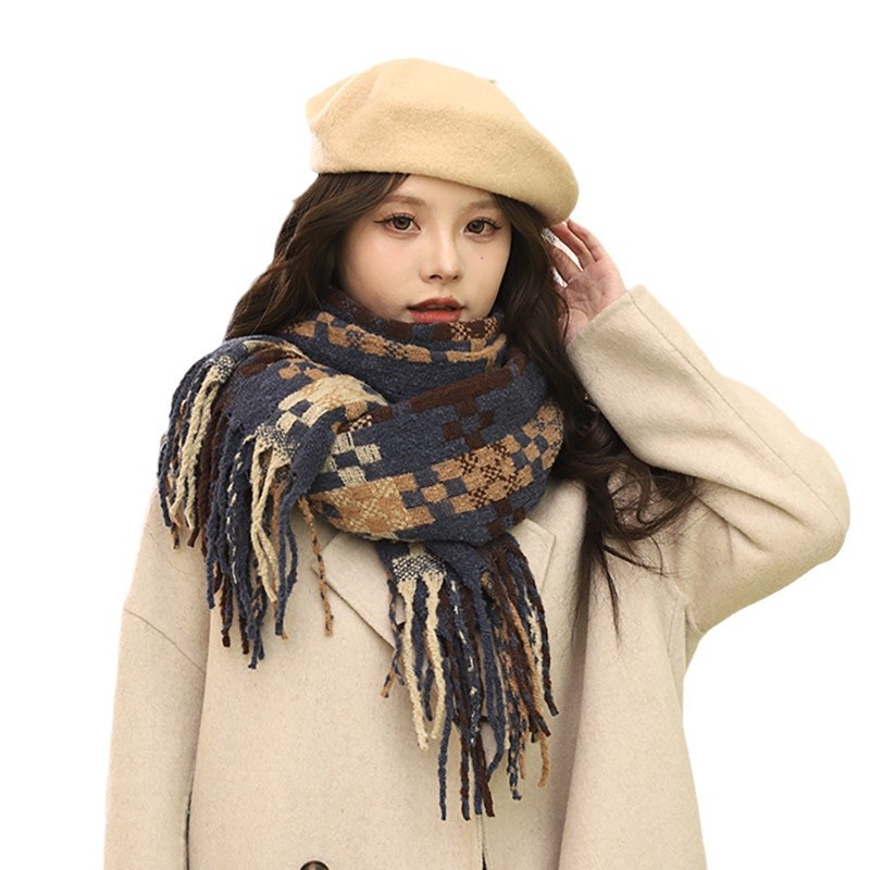 2024 new autumn and winter atmosphere plaid fringe warm for couples, thick long scarf gift_voghion.com