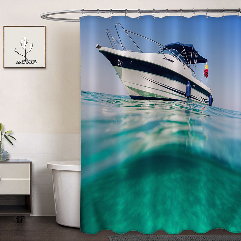 Cortina de ducha de poliéster impresa con hebilla de cortina de ducha de plástico baño cuarto de baño cortina de partición impermeable a prueba de moho