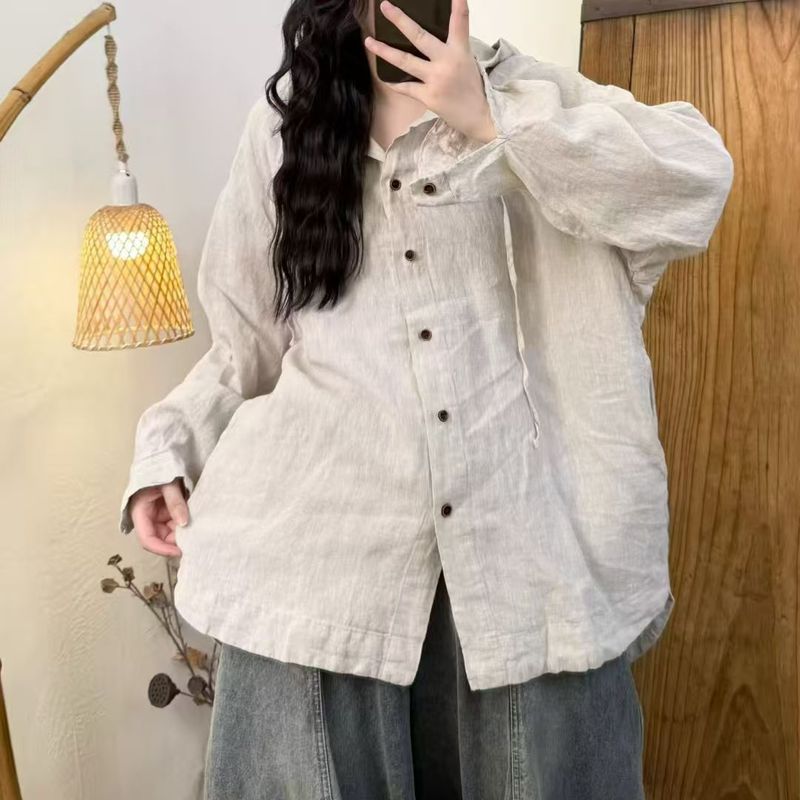 文艺风干洗亚麻日系 可拆卸连麦上衣2025 秋新款单排扣慵懒风均码|undefined