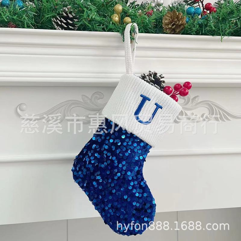 国境を越えた新製品クリスマス靴下赤青黒満スパンコール文字靴下9インチ軽贅沢暖炉装飾ストラップ|undefined