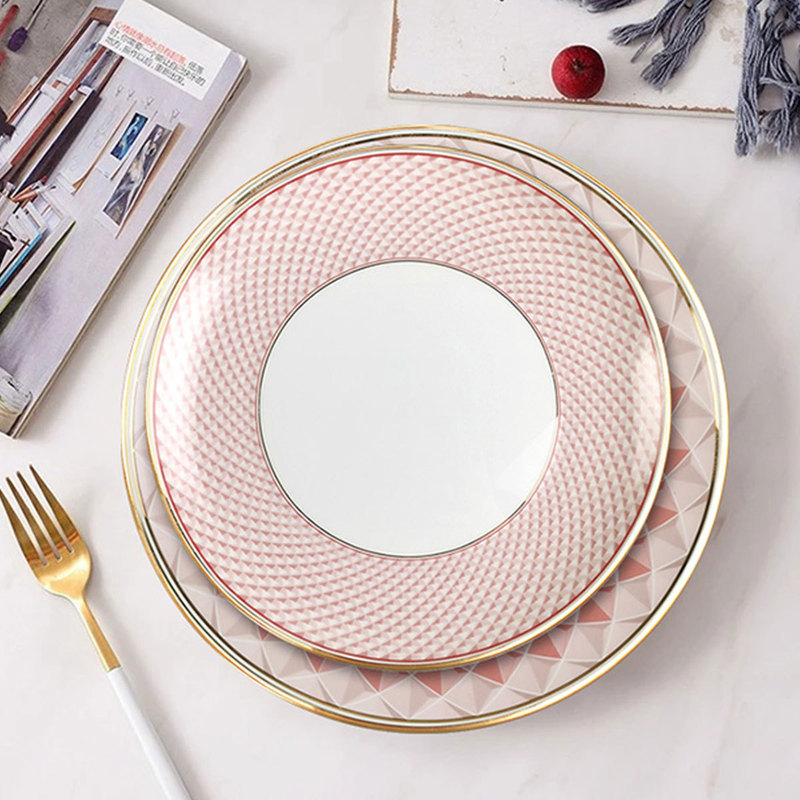 Russian Royal Series Bone China Dinner Plate Red Series Housewarming Tableware Bowl and Plate Set Steak Pasta Plate