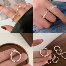 不规则碎银子珍珠戒指女2023年新款食指戒轻奢高级感小众设计指环