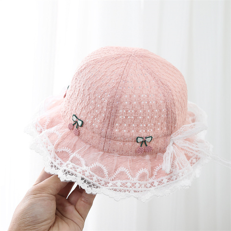 Bebés de primavera y otoño delgado sombrero de pescador arco princesa viento super lindo encaje de viaje asiático cuenca sombrero de marea sombrero