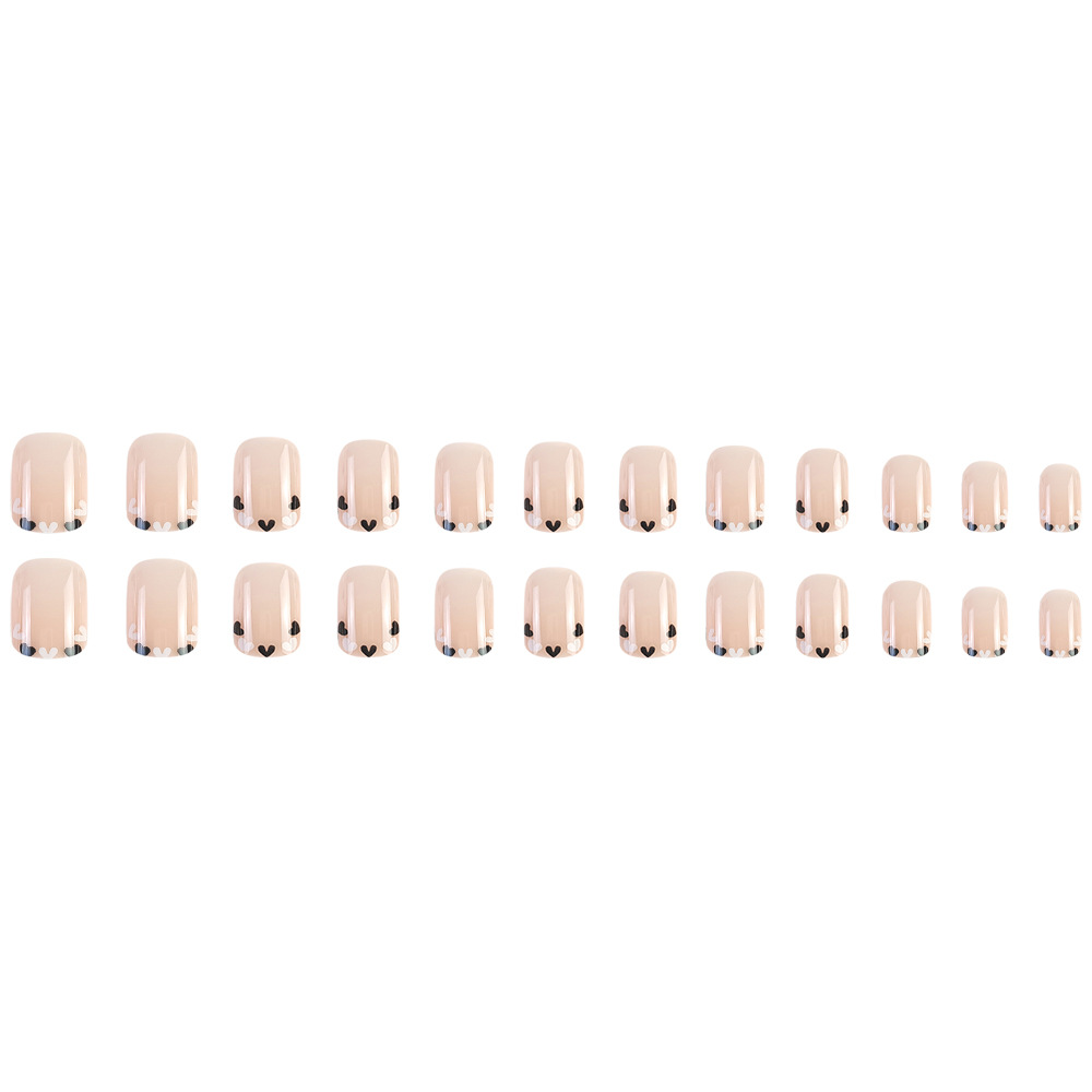 Ventas transfronterizas de polvo desnudo en blanco y negro, cuidado de uñas, dulce y simple, 24 piezas de uñas cortas falsas, parches de uñas falsas