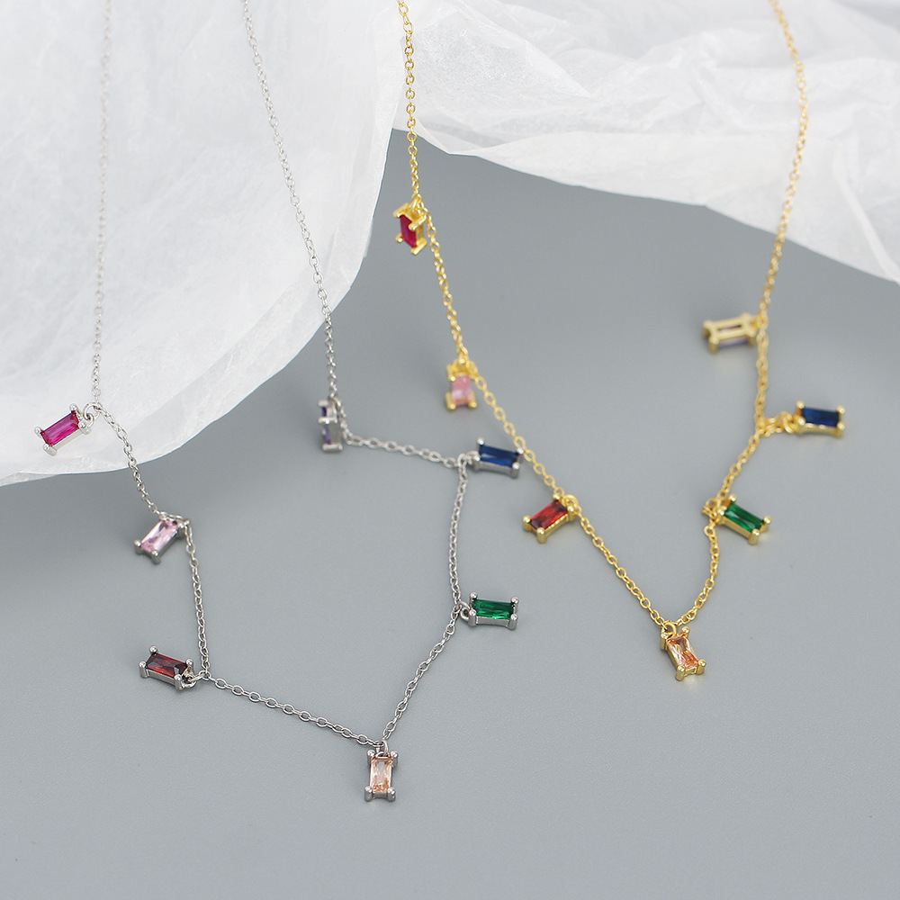 925 Sterling Silver Pendant Material Zircon Inlay Material Necklace Classification 925 sterling silver Chain Material 925 Sterling Silver Zircon Inlay Square Necklace