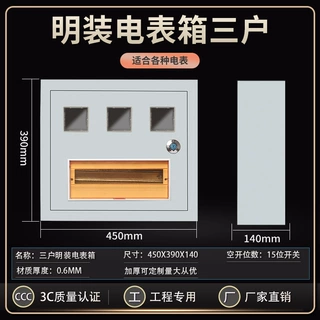 明装电表箱三户3户家用插卡出租房外壳盒 子防水户外铁220V不锈钢