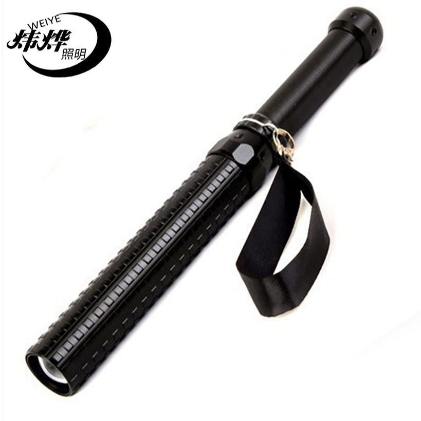 新款伸縮狼牙棒車載手電筒 XPE/Q5強光戶外防雨照明防身棒球棒棍