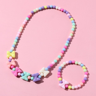 Cross mirror new children's jewelry necklace bracelet suit handmade beaded color bow tie girl accessories jewelry suit