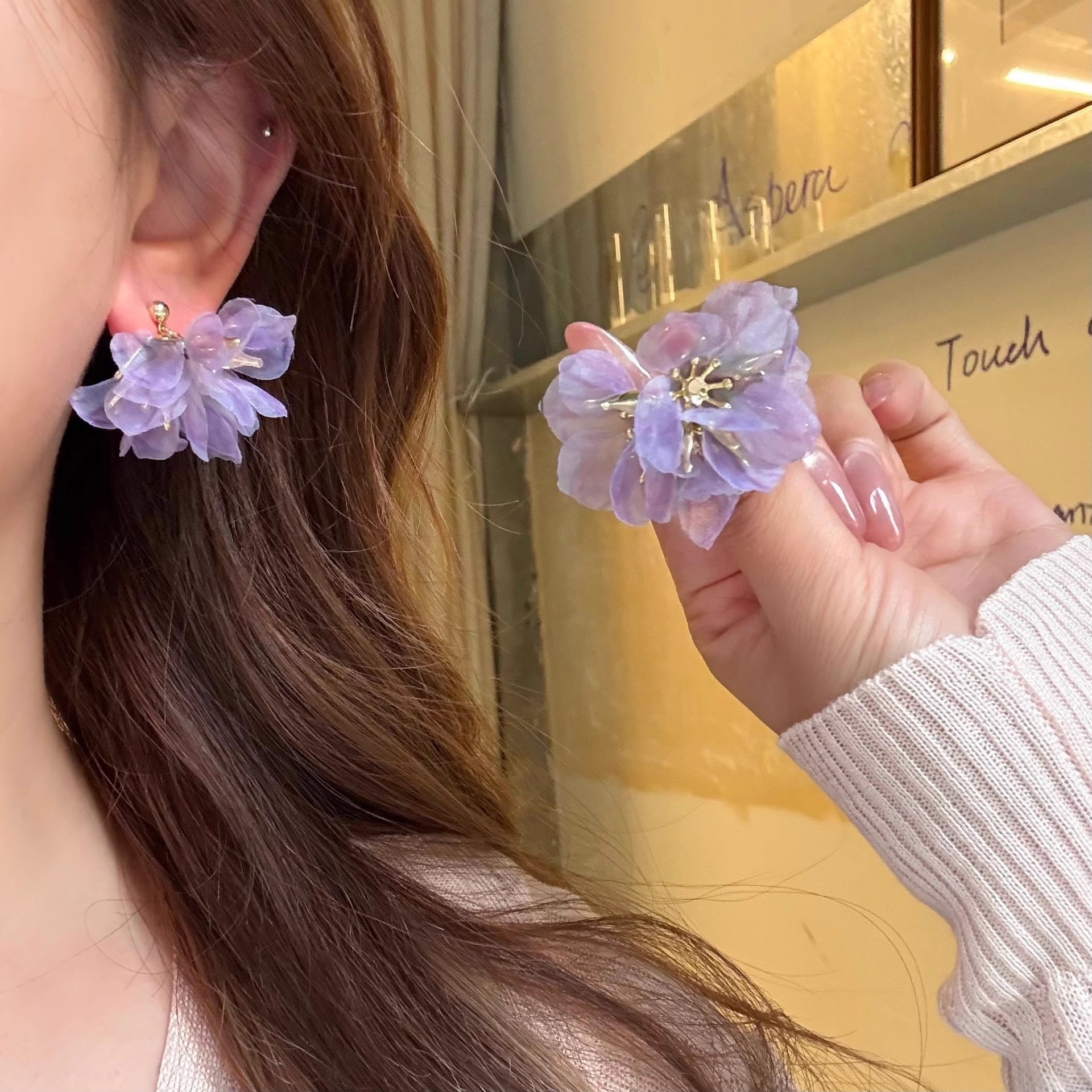 Purple flower earrings