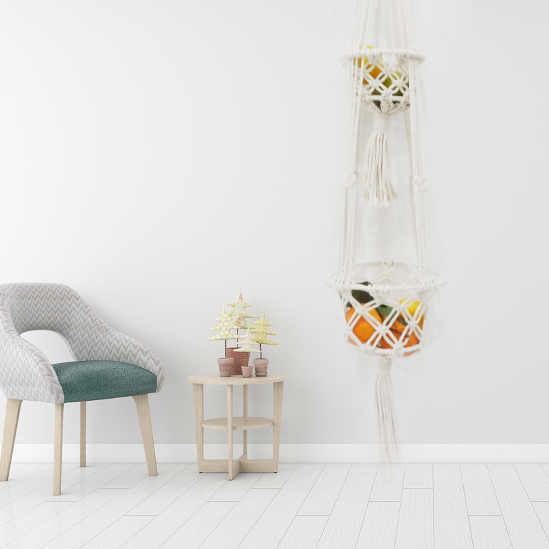 三层水果兜杂物挂兜家居装饰花盆网兜挂篮悬挂吊篮储物篮编织果篮