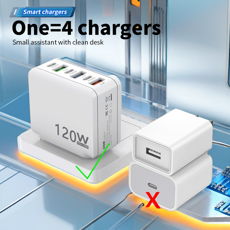 120Wスマートフォン充電器3USB 3PD美規欧規英規多口充電器ヘッド|undefined