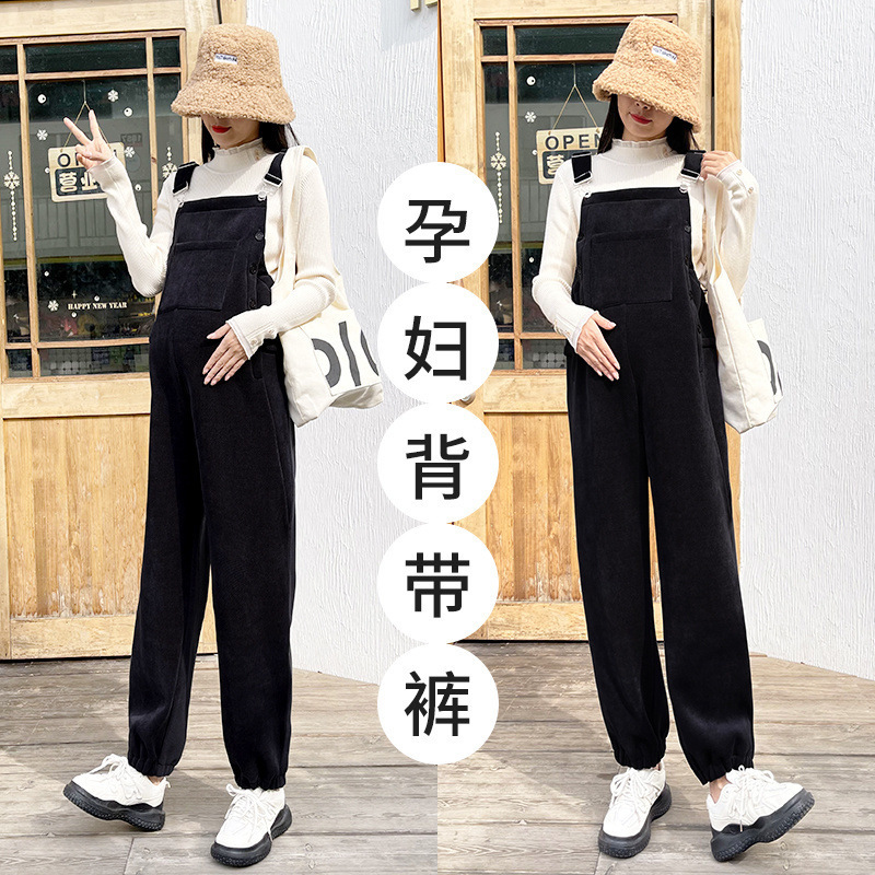 Maternity Overalls Autumn and Winter Fleece-Lined Maternity Pants Jumpsuit Petite Loose Thickened 2024 New Style
