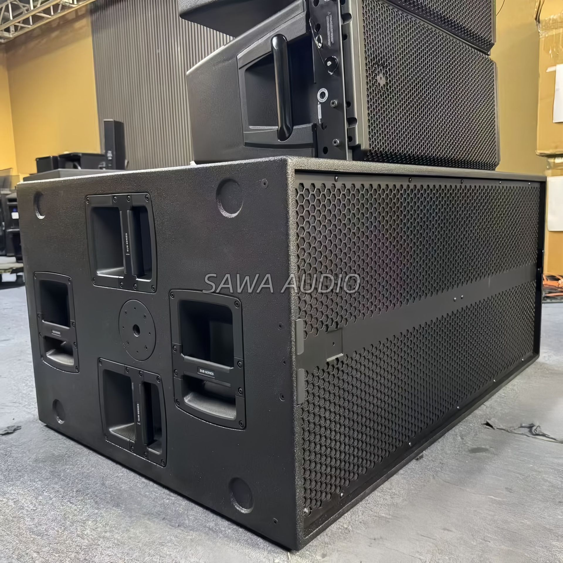 Doble 18 pulgadas subwoofer fuerte sensación de choque escenario al aire libre concierto equipo de sonido de matriz de línea profesional ingeniería altavoz impermeable
