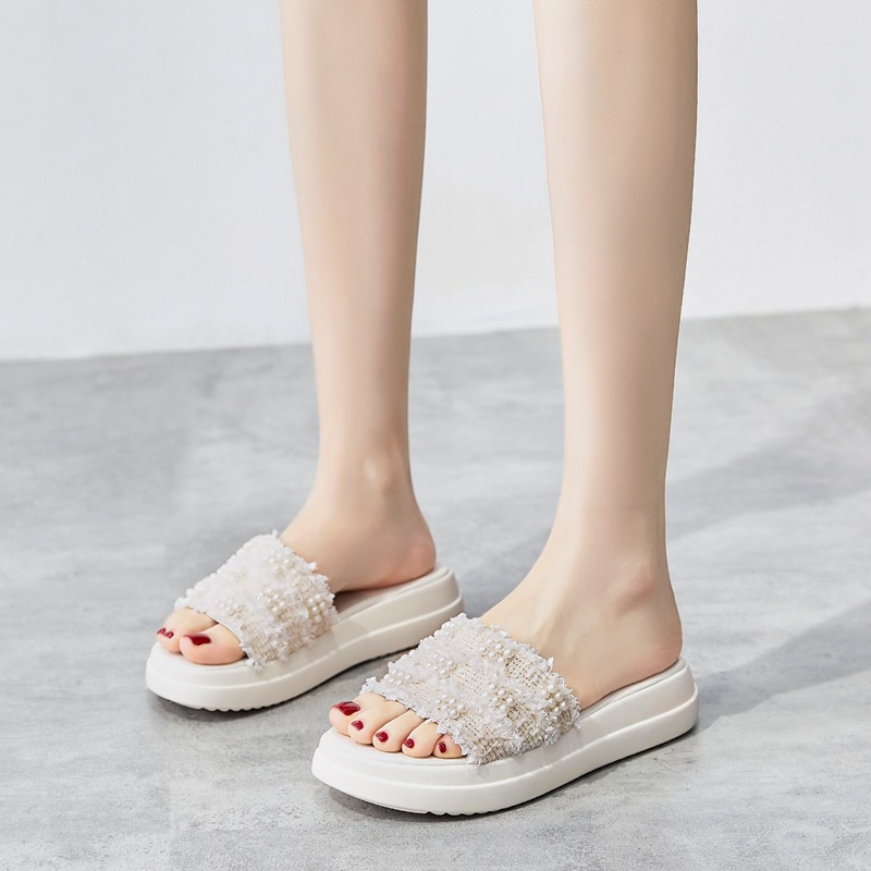 Dép sandal nữ đế bệt phong cách tiên nữ đính ngọc trai — M359 đen