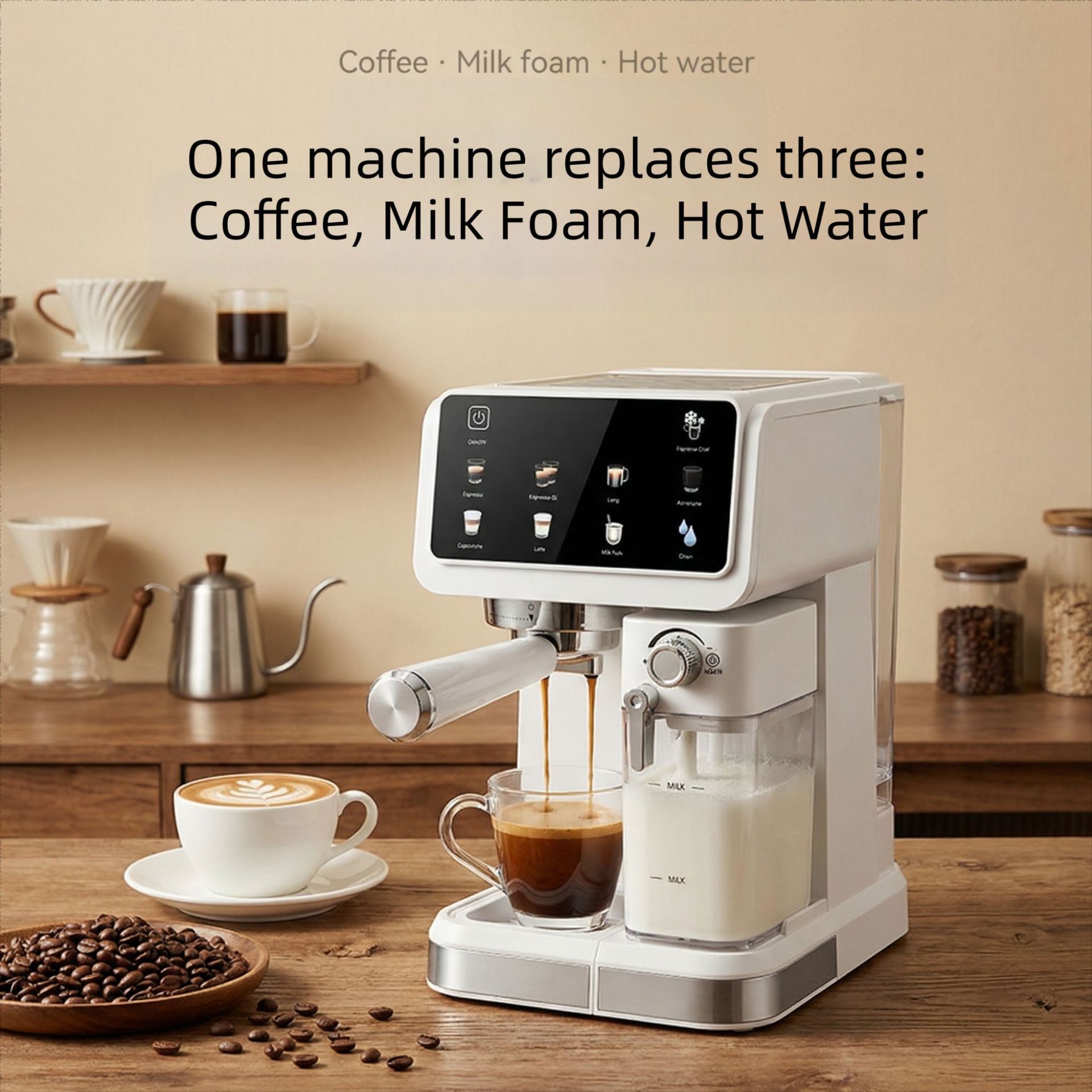 Nueva máquina de café espresso italiana doméstica de alta presión, burbuja automática de leche, pantalla inteligente en color, plataforma transfronteriza todo en uno