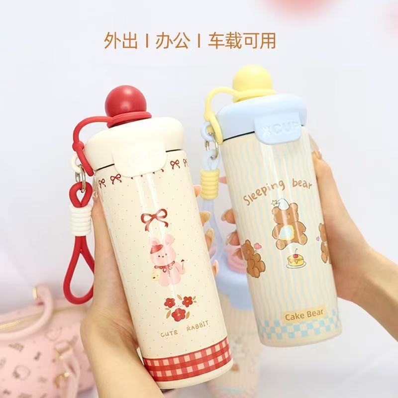 316 스테인리스 650ml 보온 텀블러 귀여운 캐릭터 빨대 물컵 휴대용 어린이 학