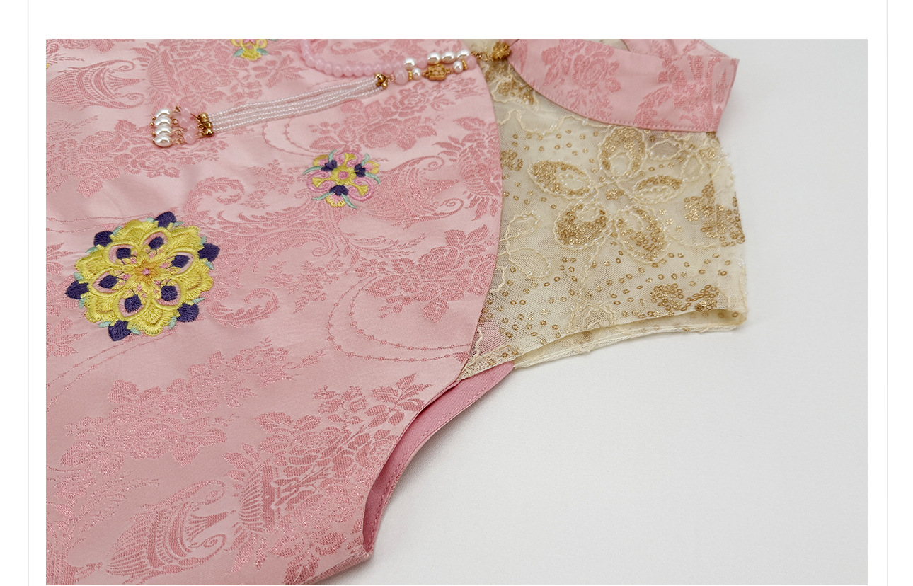 Bộ đầm vest không tay cổ đứng thêu hoa kết hợp chân váy ren phong cách Tân Trung Hoa — bộ đồ, nửa váy, Trang chủ chi tiết 13