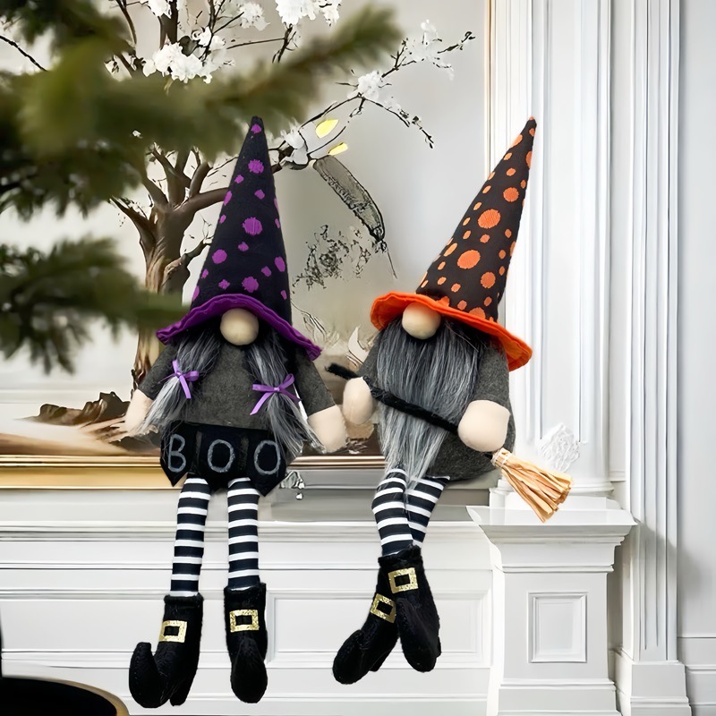 2025 新しいハロウィン装飾黒ローブルドルフとんがり帽子魔女顔のない人形ノーム装飾品会場レイアウト|undefined