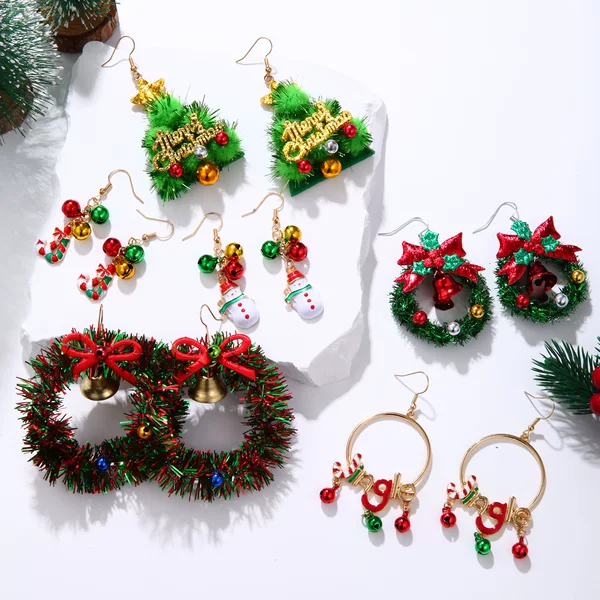 Foreign Trade Cross-border Hot Fashion Creative Exquisite Alloy Bells Snowman Elk Gingerbread Earrings Christmas Earrings