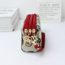 手拿零钱包女士棉帆布艺手机民族风手挽包三拉链袋口手包