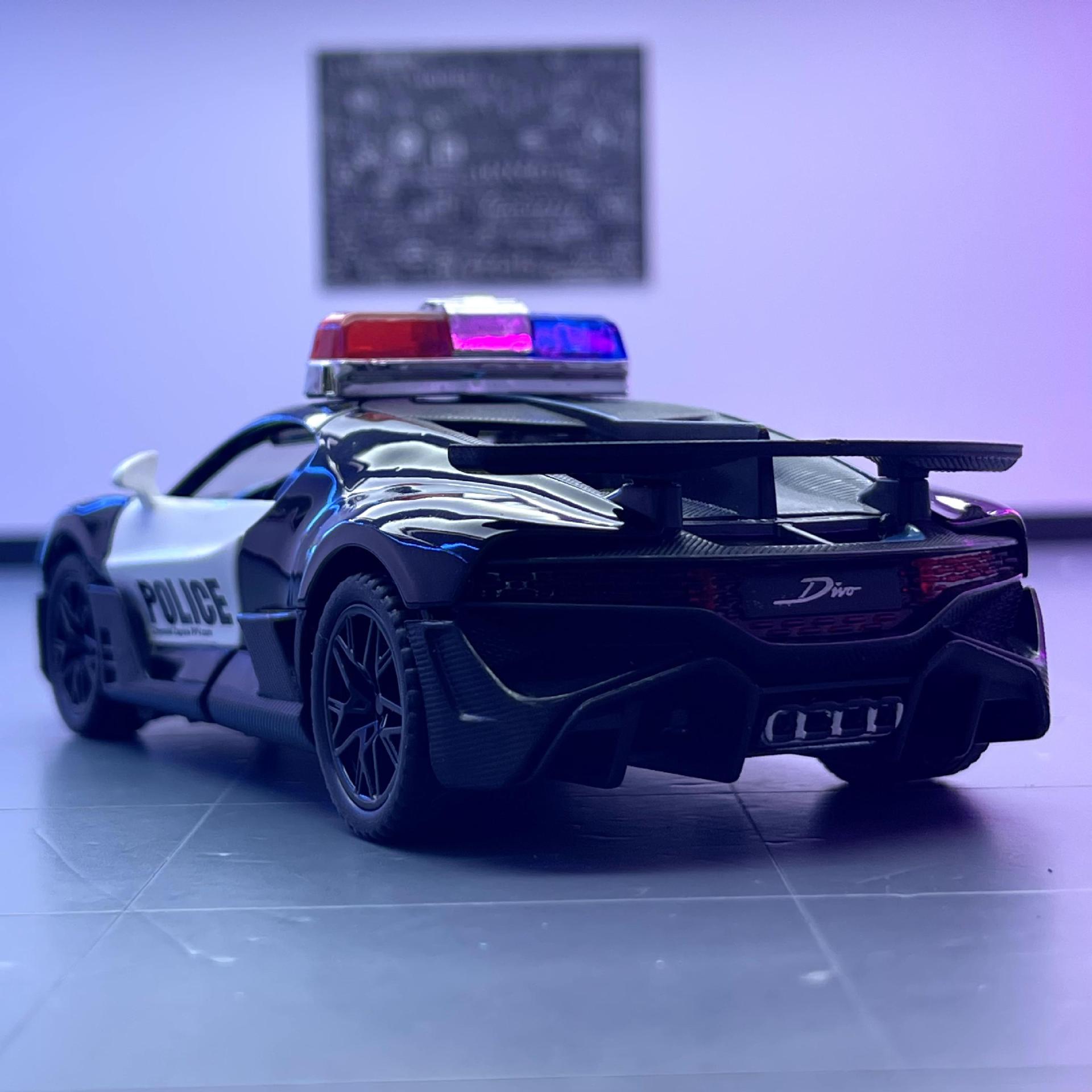 Modelo de coche de aleación de tianying 1:32 bugatti coche de policía tire hacia atrás el sonido y la luz de los niños de juguete coche música modelo decoración colección