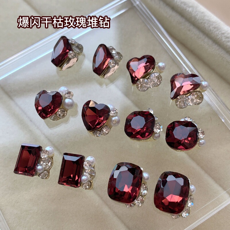クリスタルパイルダイヤモンドマニキュア、パイルダイヤモンド、完成品、フラッシュハート、長方形、直角、パイルダイヤモンド、装飾マニキュア、ジュエリーバッチ|undefined