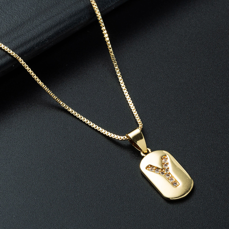 Nihaojewelry wholesale jewelry simple alphabet pendant copper goldplated inlaid zircon necklacepicture16
