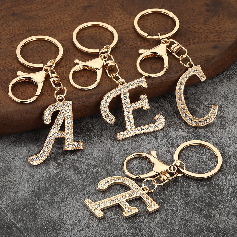 Cross-Border Hot Selling Amazon New Metal 26 English Letters Diamond Keychain Bag Pendant Keychain Gift Cross-Border Hot Selling Amazon New Metal 26 English Letters Diamond Keychain Bag Pendant Keychain Gift