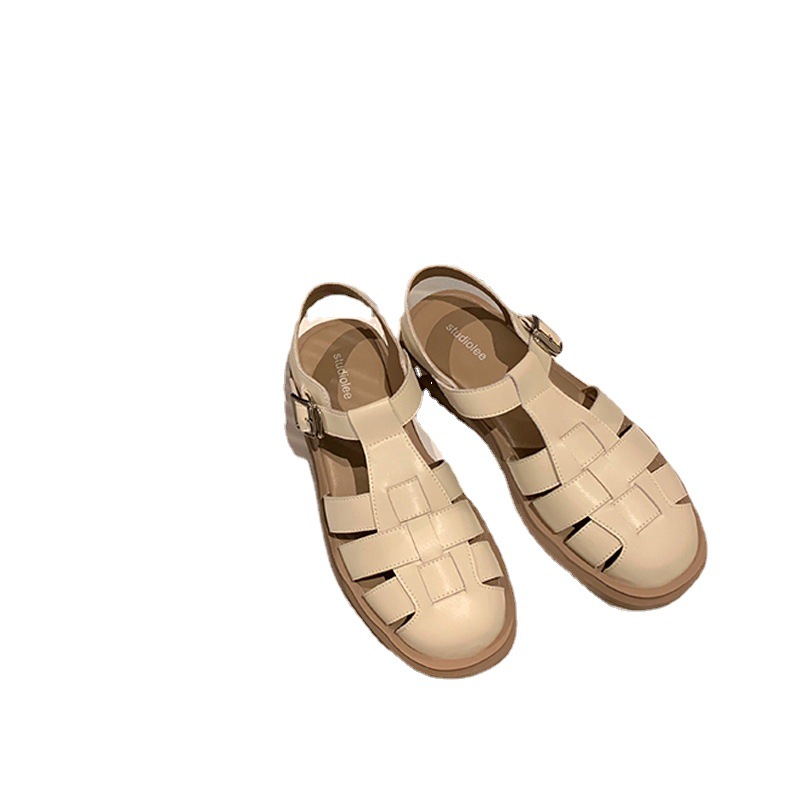 2024 verano nuevo estilo sandalias romanas retro tejido Baotou tacón grueso plataforma retro sandalias romanas planas mujeres