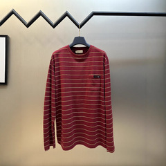 正しいバージョン在庫あり高品質MUホーム新ストライプラウンドネック長袖TシャツOSルーズバージョンユニセックスT
