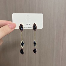 欧美个性满钻长款树叶流苏耳钉时尚大气高级感名媛风轻奢复古耳饰