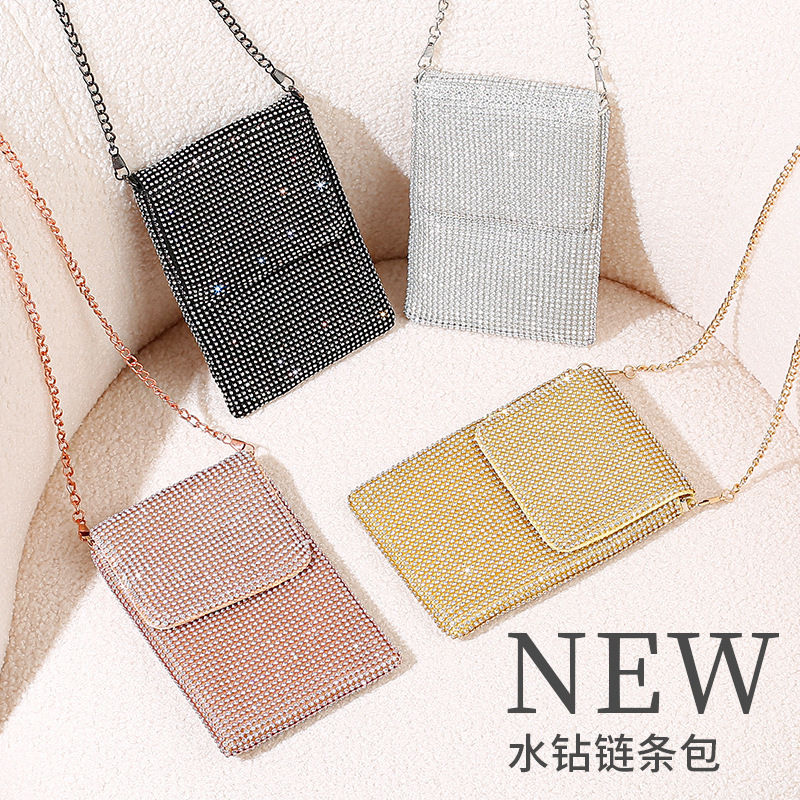 Cross-Border Rhinestone Mobile Phone Bag for Women, Crossbody 2026 New Versatile Vertical Style Phone Pouch, High-End Shoulder Chain Small Bag
