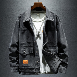 2024 High Sense Black Grey Denim Jacket Men's Season New Fashionable plus size Casual Retro Men's Jacket Trendy Brand