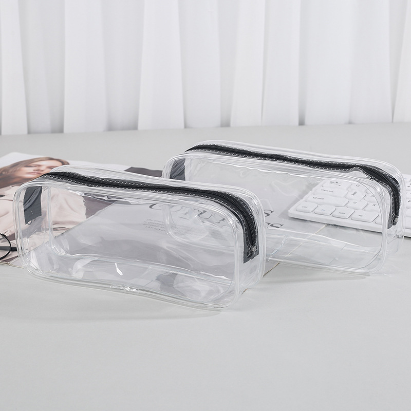 pvc拉链袋 透明文具袋化妆品收纳包 pvc胶骨笔袋可制做logo可定