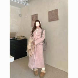 韩系加厚粉色呢子大衣春冬2026年赫本新款气质呢子西装外套氨纶