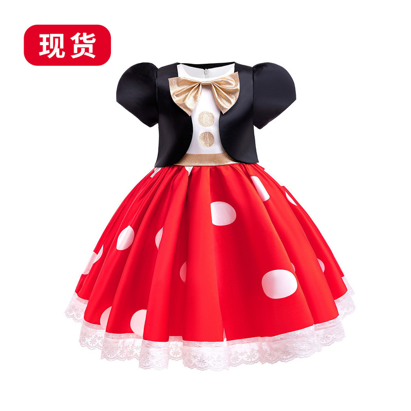 Children's Christmas Cos Costume Mickey and Minnie Performance Dress Cosplay Girls Short-Sleeved Princess Dress