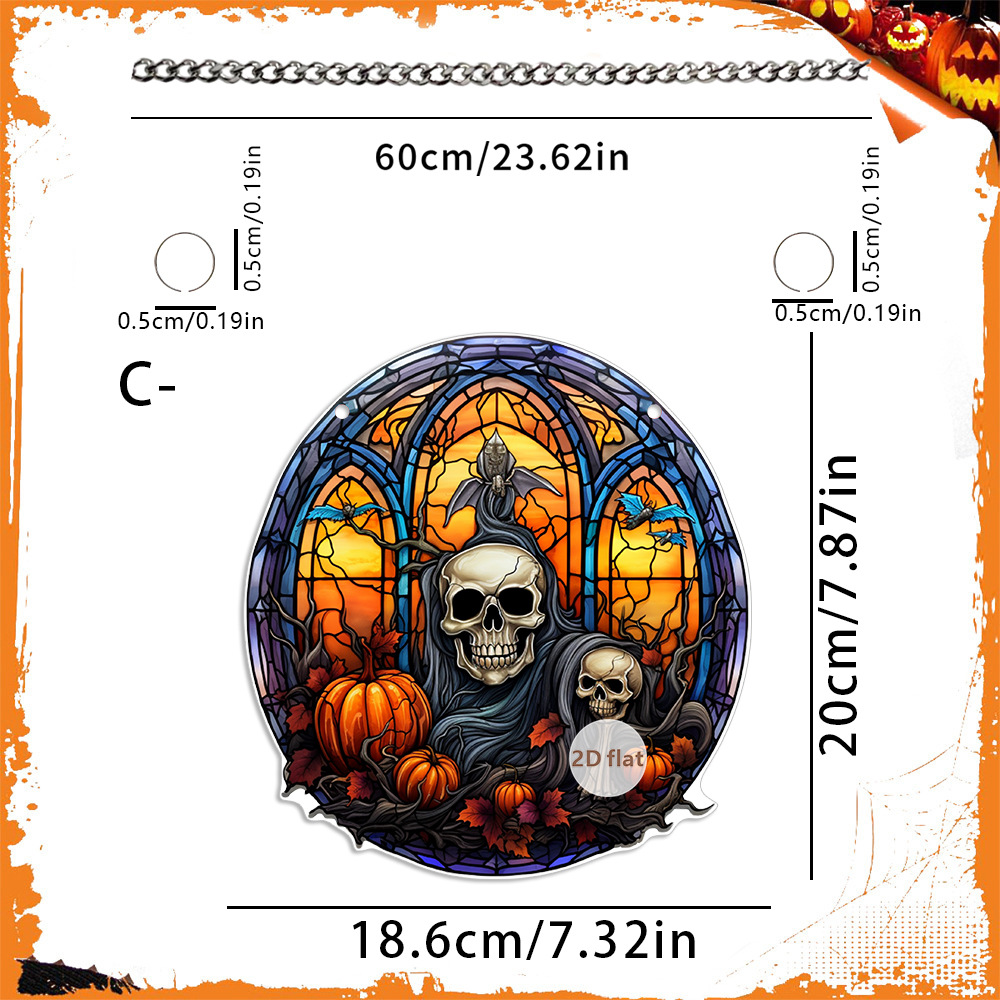 Decoración de Halloween transfronteriza cabeza de calabaza malvada 2D acrílico disco colgante ventanas de color porche colgante